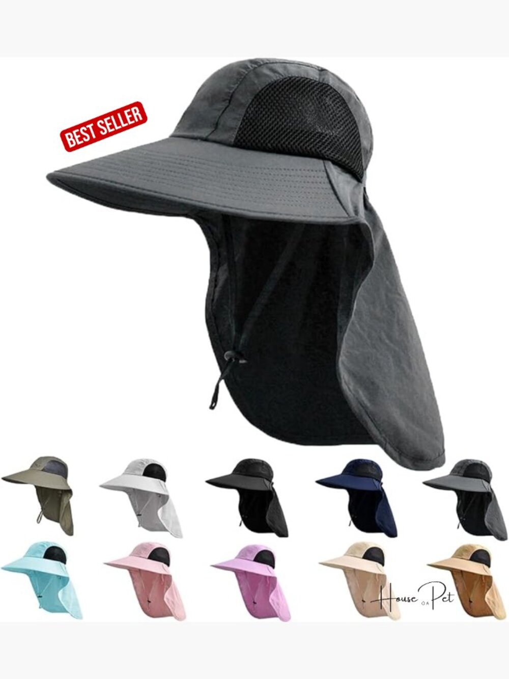 UPF 50+ Sun Hat with Neck Flap for Hiking Fishing, Lightweight Nylon